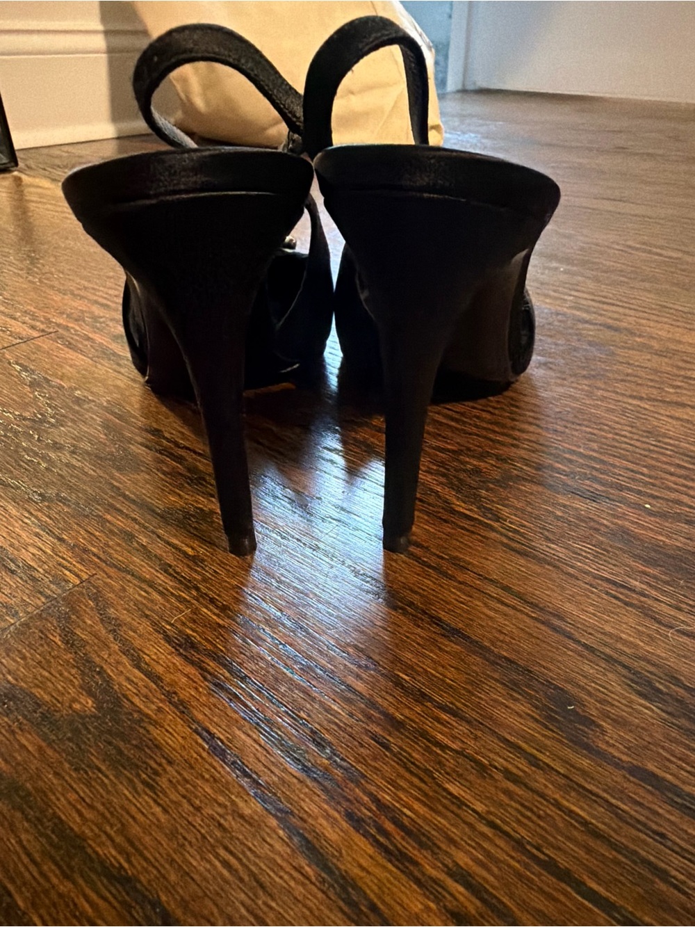 Saint Laurent Black Pointed Slingback Pumps with Silver Trim - Picture 12 of 15